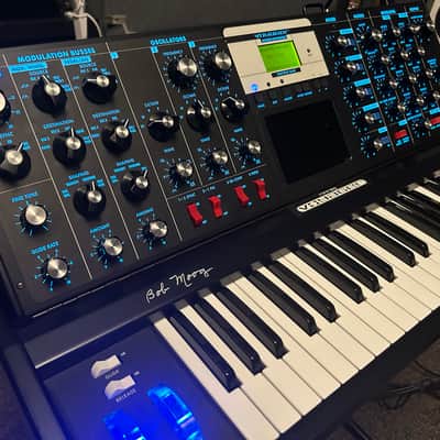 MiniMoog Voyager Signed by Bob Moog Electric Blue Edition w/ expander and pedal