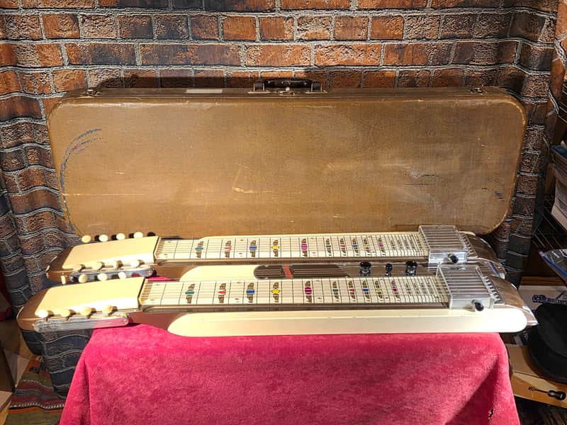 Vintage 1950s National Grand Console Double Neck Lap Steel Guitar White/Black w/ OHSC image 1