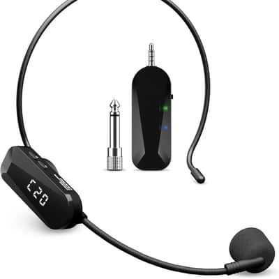 Wireless Headset Microphone, UHF Microphone Headset System, Head Handheld Mic 2 in 1, Ear Mic with 20 Channels, 65ft Range for Fitness, Teaching, Tour Guide, Voice Amplifier, Speaker, PA, TW100 image 1