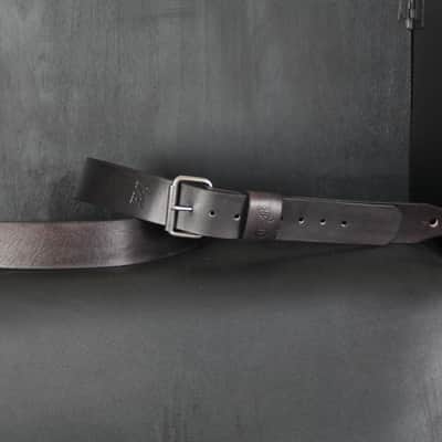 Personalized Handmade Leather Guitar Strap. Buckle. 47”to 54”..2” wide  Antique BLACK image 4