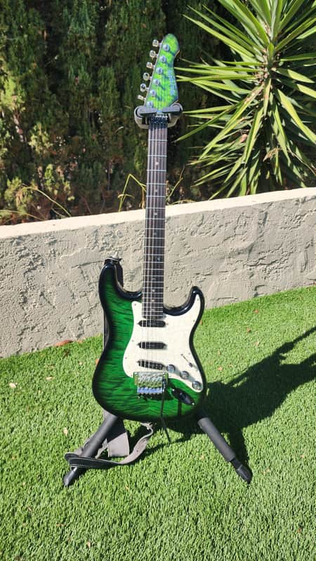Warmoth STRAT STYLE GUITAR - Green flamed maple image 1