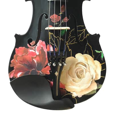Rozanna's Rose Delight Black 1/2 Violin Outfit with pearl fine tuners image 1