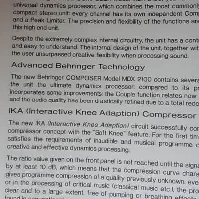 Operating Manual for Behringer Composer MDX 2100 in English and German1995 image 5