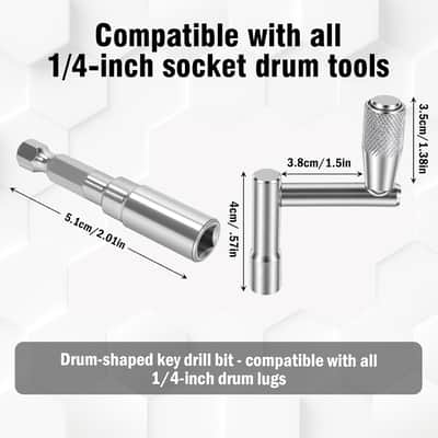Drum Key Set – 3-Pack, Drill Bit Drum Key x2 & Crank Handle Drum Key x1, Musical Instrument Accessory for Marching Drums, Screw Snare and Metal Wrench Cymbal image 2