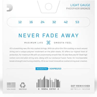 D'Addario XSAPB1253 Acoustic XS Phosphor Bronze Strings, Light 12-53 image 2