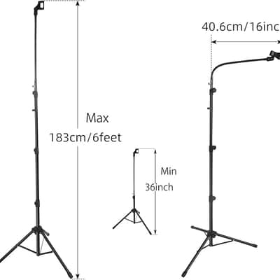 Mic Stand Boom Microphone Stands Tripod Gooseneck mic arm stand Height Adjustable 3'- 6' with Mic Clips and 3/8" - 5/8" Adapter Microphone stand for Singing image 2