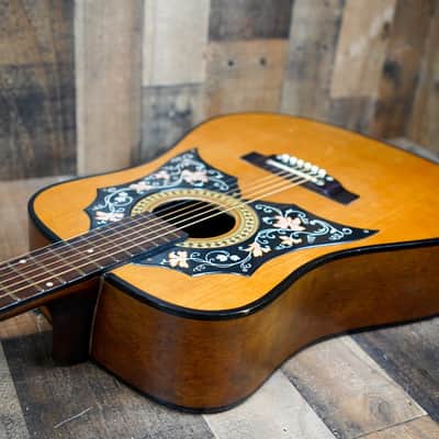 Kay Model 440 Acoustic Guitar 1970s Natural Floral Pickguard Vintage w/ Bag image 8