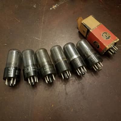 RCA Matched Pair (2) 6V6GT AT1000 TESTED Vacuum Tubes greyglass black plate Beam Power 6V6 1945-1958 image 16