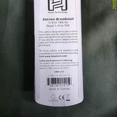 Hosa YPP117 YPP-117 1/4" TRS to Dual 1/4" TS Female - 6" 2010s - Standard image 4