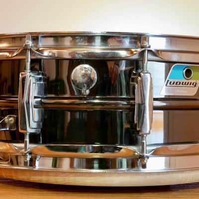 HOLY GRAAL Ludwig No. 416 Black Beauty 5x14" 10-Lug Brass Snare Drum with Pointed Blue/Olive Badge 1977 - 1979 - serial 1758452 image 11