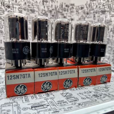 General Electric 12SN7GTA Preamp Tube Set Grey Plates Same Codes USA 1963 Tested image 2