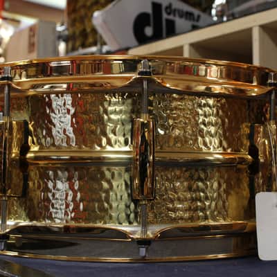 Early 2000s Pearl 5.5x14 Jimmy Degrasso Signature Snare Drum in Hammered Brass image 3