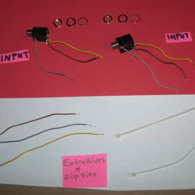 2 lite use genuine Boss INPUT jacks (for compact sized pedals) +nuts,washers,wires (+3 extra wires & 2 zip ties) BOTH jacks have brown,gray,yellow wires attached, work fine, from 2000s (can be used on most other year Boss pedals) NO: pedal(s), other parts image 1