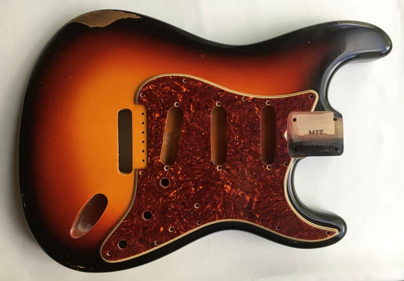 MJT VTS (Fender Stratocaster/Strat style) 3-Tone Sunburst Relic Guitar Body Nitro Finish image 1