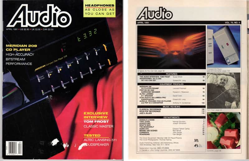 Vintage April 1991 Audio Magazine - Test Reports on Meridian Proton Altec Lansing Stax - Free Ship image 1