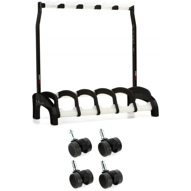 K&M 17525 Guardian 5 Electric Guitar Stand and 4 Casters - Black with Translucent Supports image 1