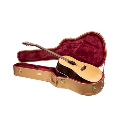 Crossrock Designer Series- Universal Wooden Case for Gibson Acoustic J45, Martin Dreadnought Guitars- Security Lock, Metal Feet, Storage Space- Luxury Gold image 1