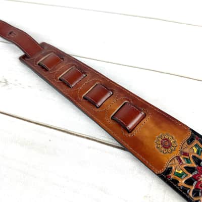Walker And Williams WW-LIH-2 Hand Carved Premium Black And Brown Leather Strap With Gold Earth Zodiac Star Design image 12