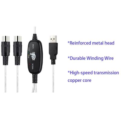 Midi to USB Cable Adapter, USB to MIDI Cable 2 in 1 Keyboard Synthesizer Drum for Editing Recording Professional MIDI Adapter Cord with Windows/Mac for Studio image 5