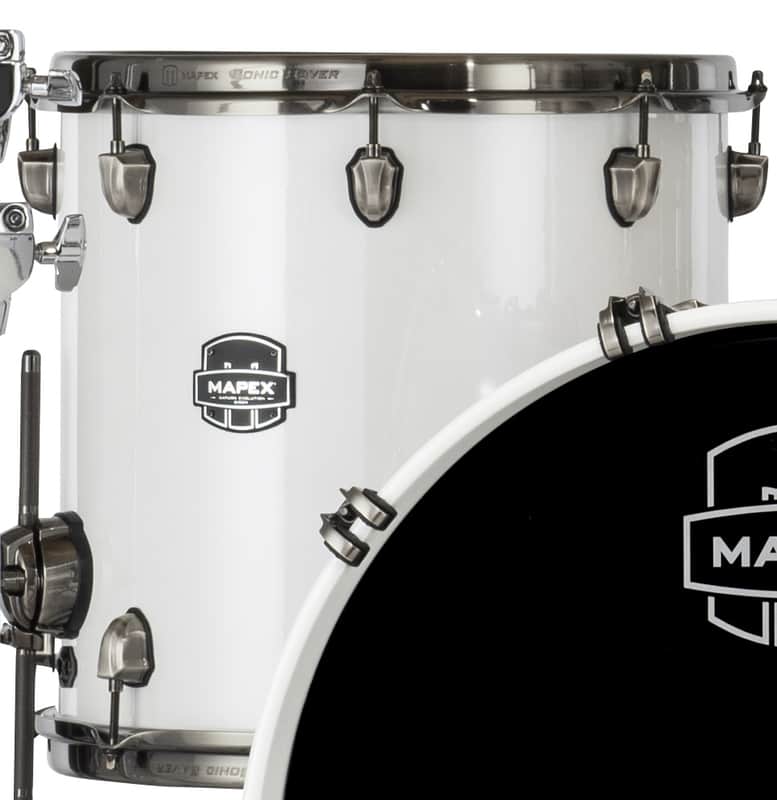 Mapex Saturn Evolution 14x12" Polar White Lacquer w/Black Hardware Floor Tom w/Legs Maple-Walnut | NEW | WorldShip | Dealer image 1