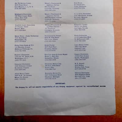 Ampeg Authorized Dealer Network Sheet 1968 image 2
