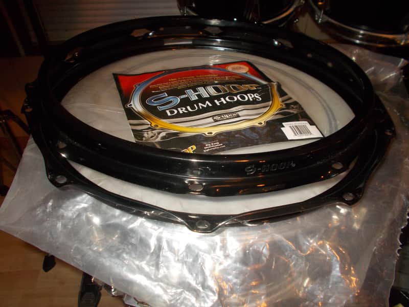 2 / 14' S-HOOP BLACK SNARE DRUM RIMS 10 HOLE BATTER / RESONANT image 1