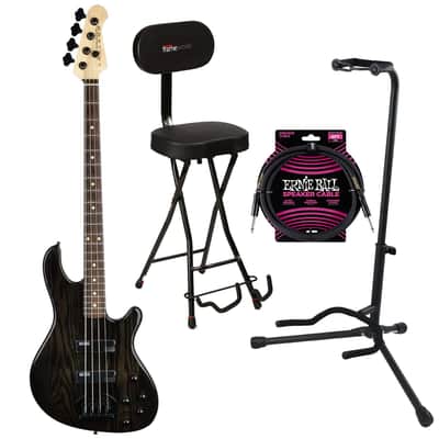 Lakland Skyline 44-OS Offset Bass Guitar, Trans Black with Rosewood Fingerboard, Gator GFW-GTR-SEAT and Stand, ErnieBall 1/4 Cable Bundle image 1