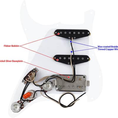 3Ply Loaded HSS Strat Pickguard Vintage Hot F '50s Tones Prewired Pickguard with Staggered Alnico 5 Fiber Bobbin SSH Single Coil & Humbucker Pickups for Fender Stratocaster JT/HBZC-03 White image 5