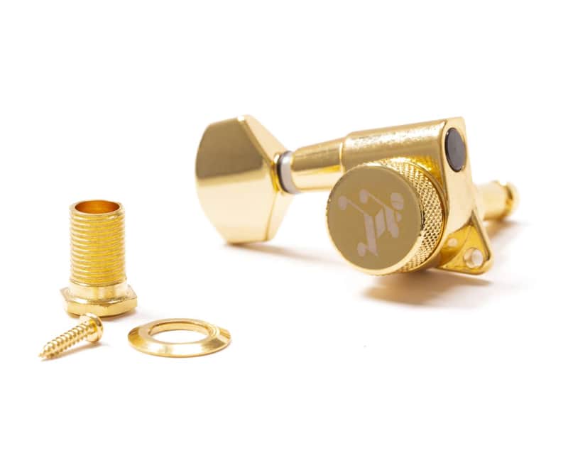 Genuine Tone Ninja 19:1 Locking Tuners, 6 Inline staggered Baritone set, Left Handed Gold image 1