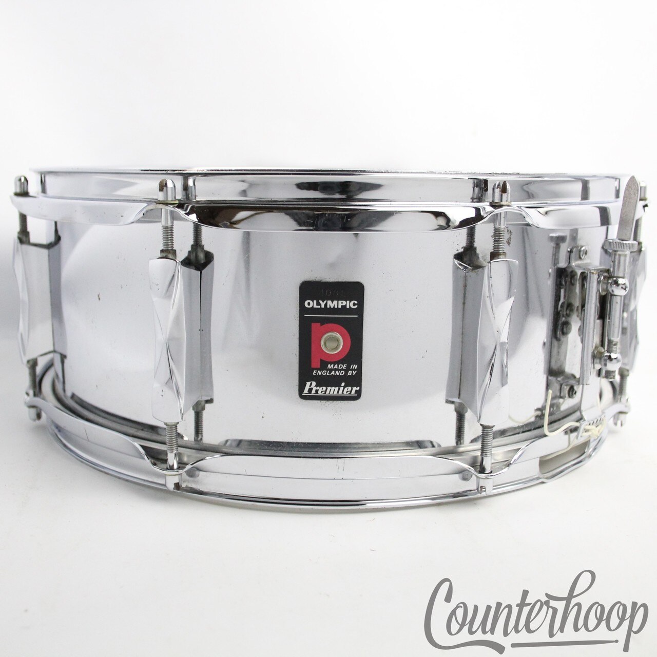Premier 14x5"Olympic Snare Drum Chrome Steel COS Shell Vintage 70s 8-Lug England — main photograph