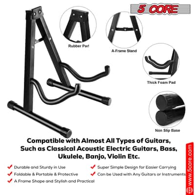 Amazon: 5 Core Guitar Stand Floor Adjustable Heavy Duty A Frame Universal Folding Acoustic Electric Bass Mandolin Banjo Violin Stands For On Stage Studio image 6