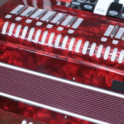 Milan Accordion 72-Bass 34-Key 5-Treble Switch Red Piano Accordion w/Case image 14