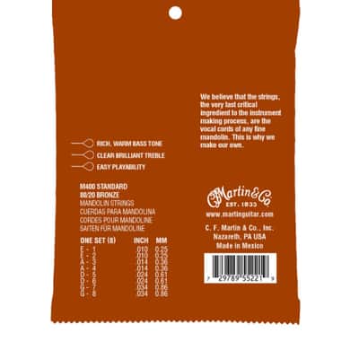 Martin M400 Mandolin Strings 80/20 Bronze Standard image 2