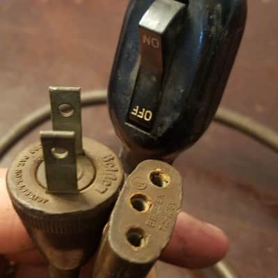 Belden Belden Bell & Howell RARE y-splitter remote switch 3-pin power cord cable projector amplifier 1950s - Brown molded rubber image 1