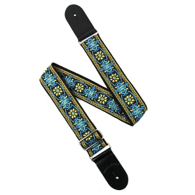 Walker And Williams H-01-MET Vintage Series Blue And Gold Mandala Woven Guitar Strap image 5