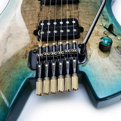 10.5mm Headless Electric Guitar Bridge Black Brass Block Saddle Hardened Steel Plate 2 point tremolo bridge for Fanned-fret 6 String Headless Electric Guitar Replacement parts image 4
