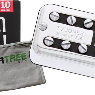 TV Jones Brian Setzer Universal Mount Chrome Neck Pickup Bundle w/Strings
