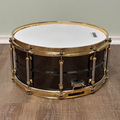 Pearl SF1465 14x6.5" Steve Ferrone Signature Brass Snare Drum with Gold Hardware 2000s - Black Nickel Over Brass image 4