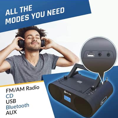 Portable CD Player Boombox with Bluetooth – AM/FM Radio, USB MP3, Rechargeable Battery & Remote image 2
