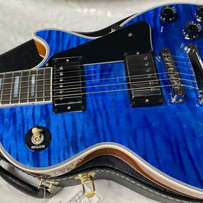 NEW! Gibson Dealer Select Custom Shop Les Paul Custom AAA Figured Flame Top - Transparent Blue / Natural Back - Authorized Dealer - WOW! 8.8 lbs - G06807 image 9
