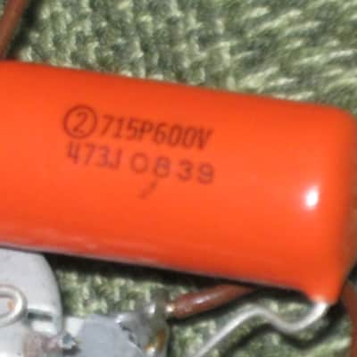 used 1997 Gibson control harness: 1 vol pot & 1 tone pot short shaft +nut/washer,wires,wire insualtion,capacitor,jack+nut/washer,switch +switch tip,nut +comes w/ new switch washer (NO other parts included) from The Hawk guitar (guitar NOT included) image 11