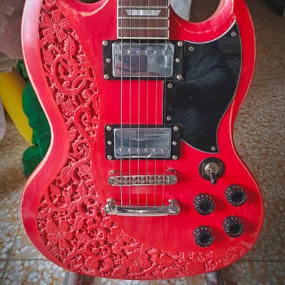 Custom Harley Benton SG type 2023 - Red, hand Carved in Florence, Italy. Custom Guitar, Solid Body; Vintage look Double cut image 2