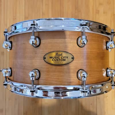 Snares - Pearl 6.5x14 Music City Custom Solid Cherry Snare Drum (Natural Hand Rubbed Finish) image 1