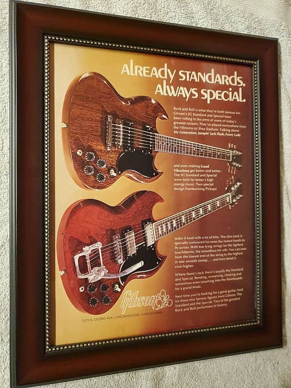 1972 Gibson Color Promotional Ad Framed SG Standard & Special Original image 1