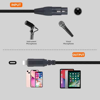 XLR to i-Phone Microphone Cable 6.6FT,XLR Female to Lighting Mic Link Converter,for Microphones or Recording Karaoke Sing,Compatible with i-Phone 14/13/12 pro max, i-Pad 9/8/7 image 2