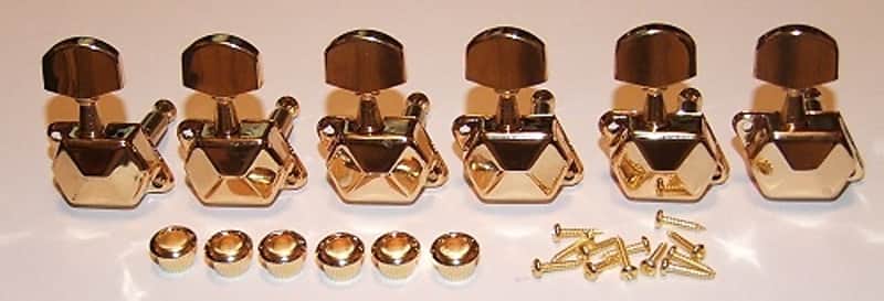 Guitar Parts Economy COVERED Style - 6 In Line - TUNERS SET - Gold image 1