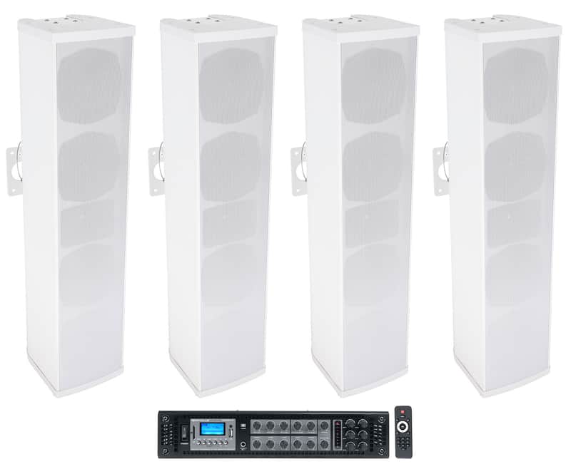 (4) Rockville WET ARRAY 100 White Wall Mount Array 70V Commercial Speakers+Amp image 1