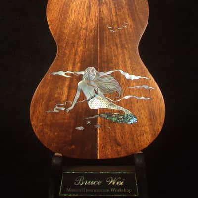 Handmade Soprano Ukulele, Solid Spruce, Hawaiian Koa, Mermaid Inlay, Soft-bag, Bruce Wei UG13-2225 image 4