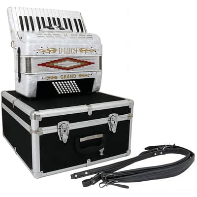 D'Luca Grand Piano Accordion 3 Switches 30 Keys 48 Bass with Case and Straps, White image 4