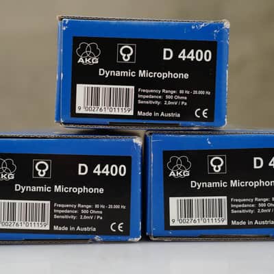 3 AKG D4400 Dynamic Microphones w/ Hosa Ground Lift XLR Adapters #48061 image 3